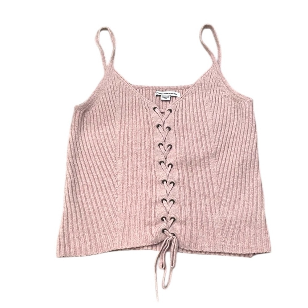 American Eagle Outfitters Pink Ribbed Lace-Up Tank Top XS Extra Small